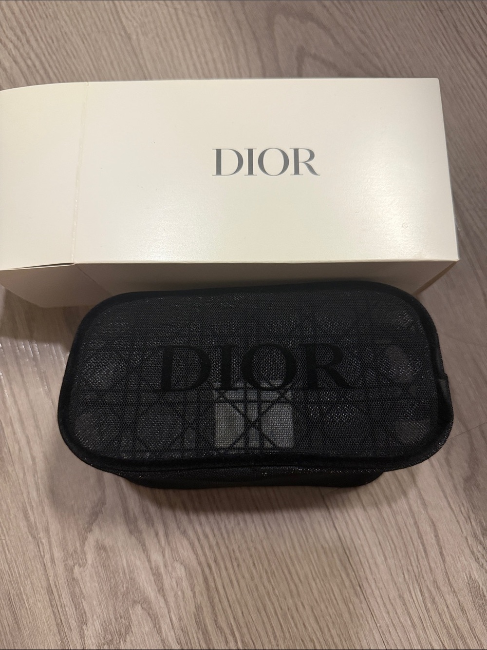 Dior Black Mesh Logo makeup bag